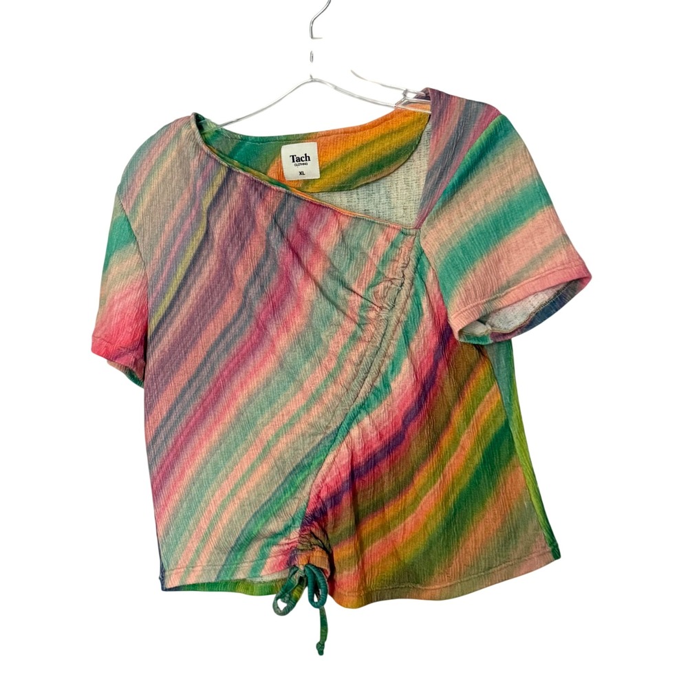 Tach Clarissa Top Multicolor Asymmetrical Ruched Drawstring - XLarge - Picture 2 of 5